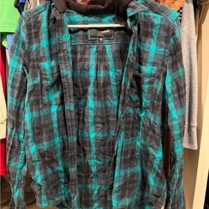 Hurley Teal and Black Checkered Shirt